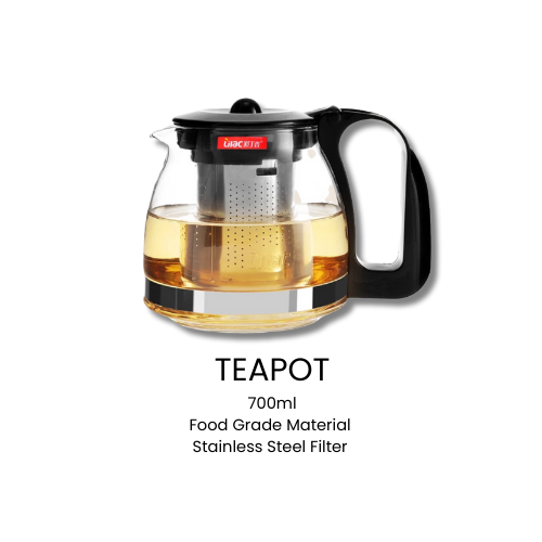 Teapot Glass Stainless Steel Strainer 700ml