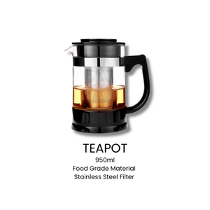 Teapot Glass Stainless Steel Strainer 950ml